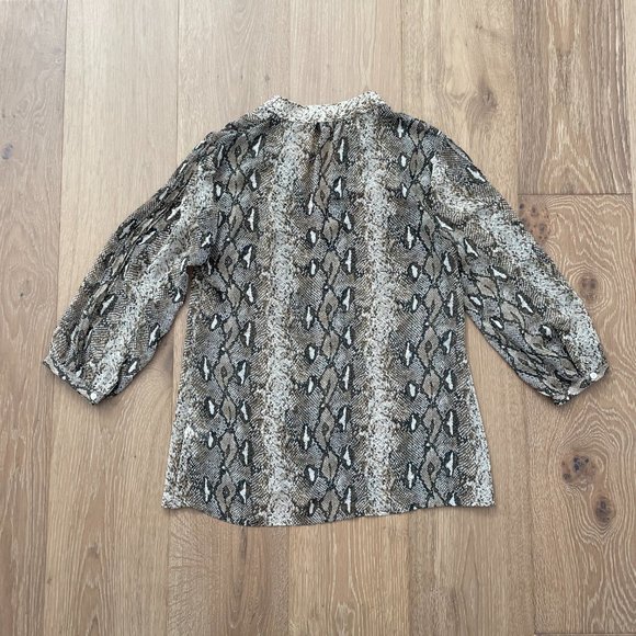 Banana Republic Blouse Women Small Sheer Snake Python Print Brown Black - Picture 9 of 15